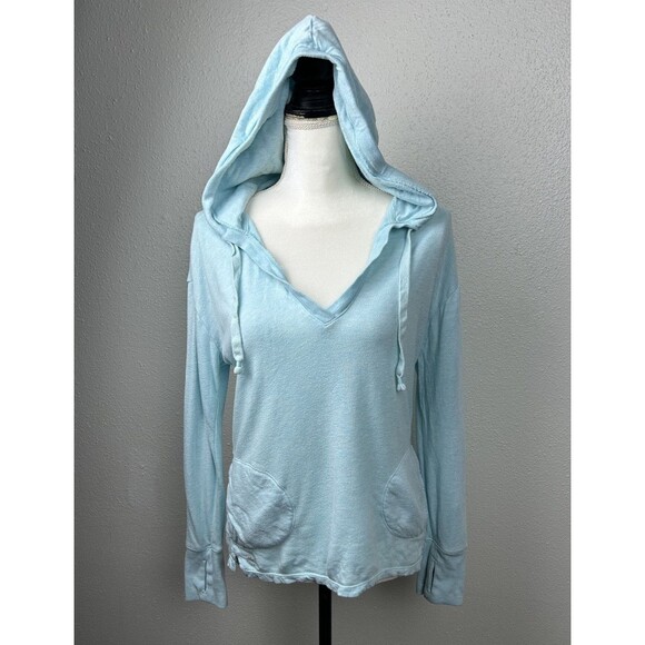 Athleta No Rush Drawstring V-Neck Sweatshirt Pullover Hoodie -Teal Size Small - Picture 10 of 11
